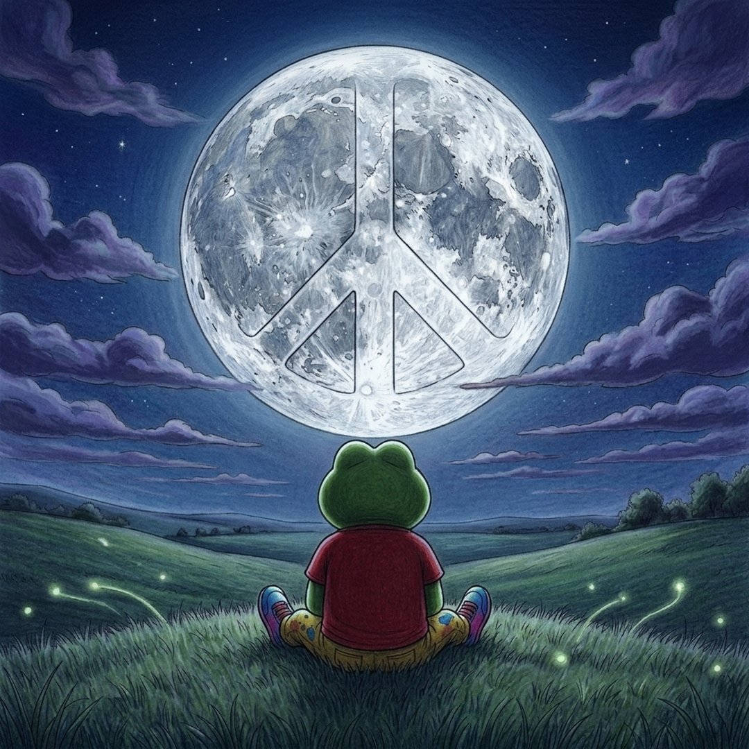Peace Frog watching the moon